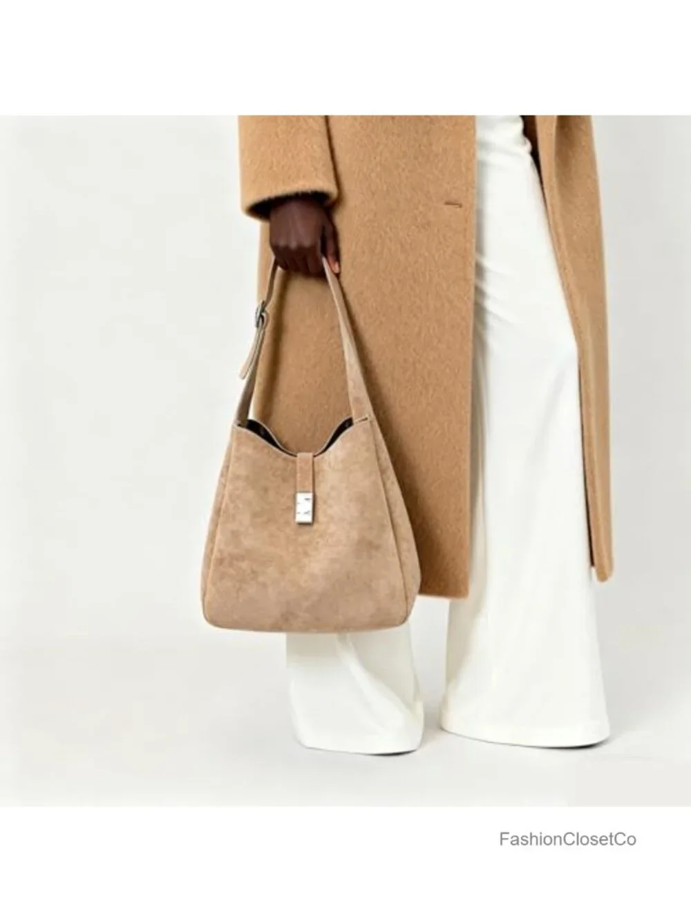 Vintage Suede Slouchy Hobo Shoulder Bag with Zippered Pouch